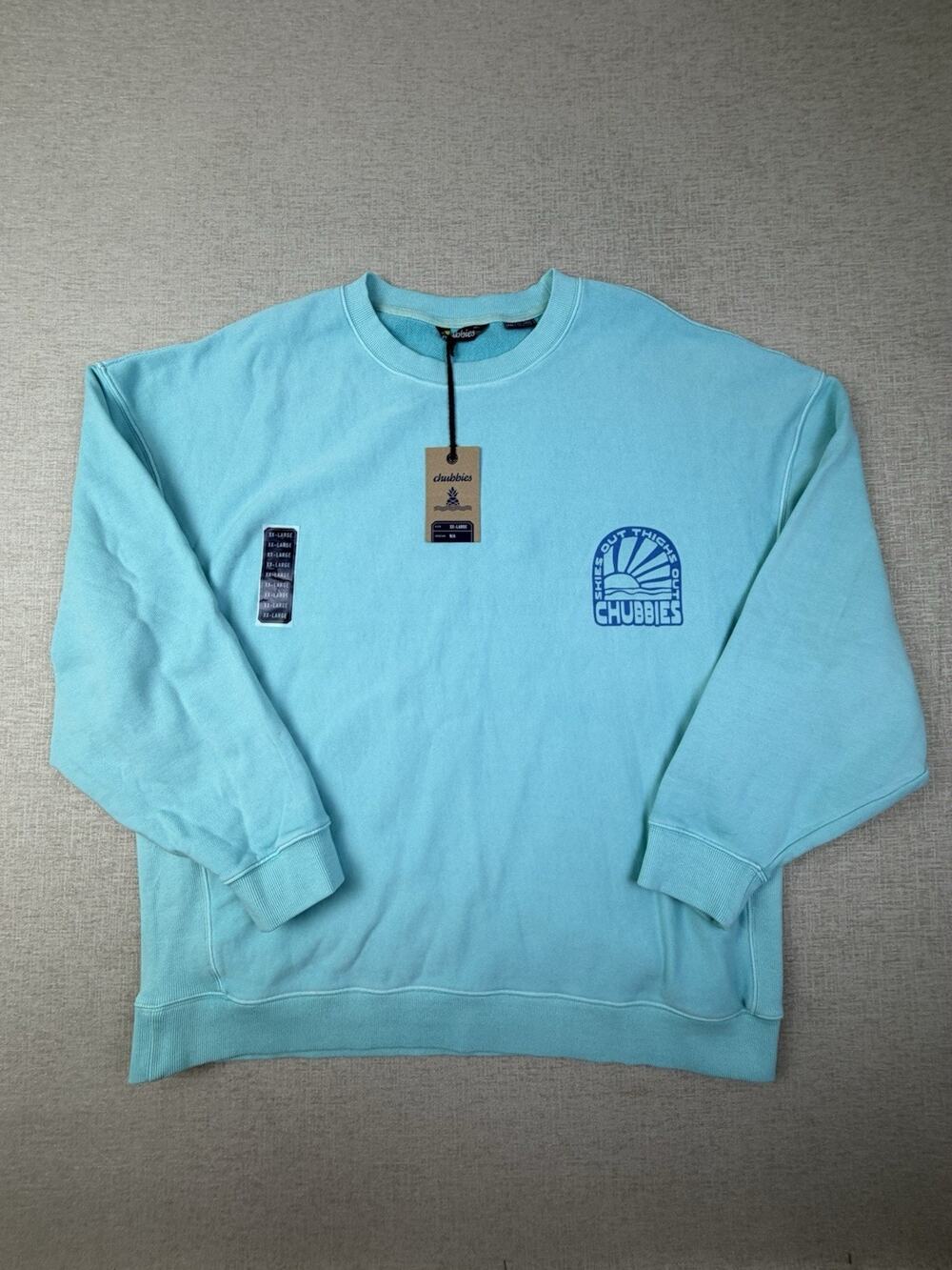 Chubbies Thighs Out Graphic Crewneck Sweatshirt Men’s XXL Aqua Blue NWT